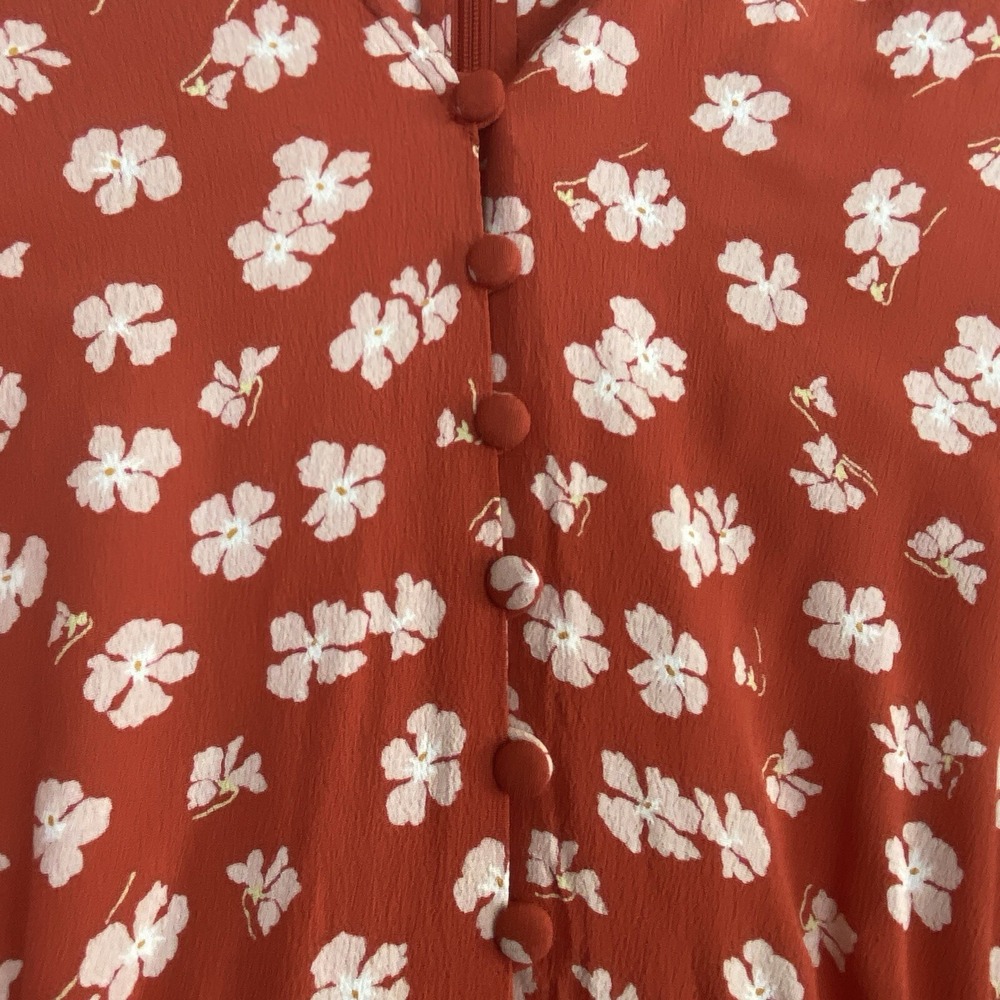 Madewell Womens Red Boho Floral Babydoll Dress Plus Size 22 Tie Sleeve Prairie - Picture 11 of 11